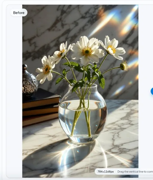 nobg.eu app: before—clear glass vase with flowers (transparent-object stress test)